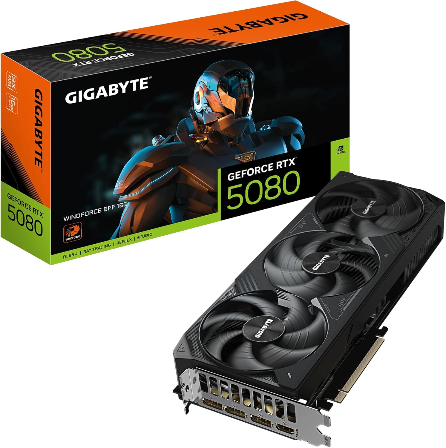 TARJETA DE VÍDEO NUEVA GENERACIÓN NVIDIA GEFORCE RTX-5080 16GB G-DDR7 GAMA ALTA 256BITS CON DLSS 4, REFLEX 2 MAS NÚCLEOS CUDA, RT, Y TENSOR CORES 5a GENERACIÓN PARA IA
