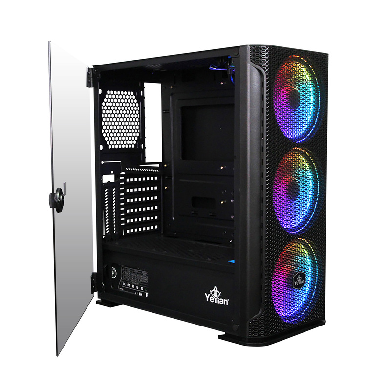 GABINETE GAMING HOLLOW 2500 RGB CON 3 VENTILADORES RGB PREPARADO PARA GESTIÓN DE CABLES, CON VENTANA DE CRISTAL TEMPLADO