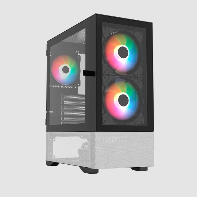 GABINETE GAMING PROFECIONAL CON 4 VENTILADORES RGB, BUEN FLUJO DE AIRE, PREPARADO PARA GESTIÓN DE CABLES, CON VENTANA DE CRISTAL TEMPLADO (El modelo puede variar según existencias)