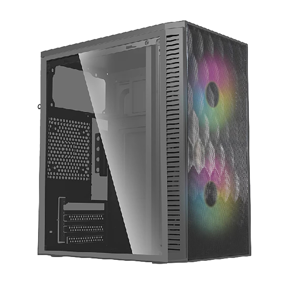 GABINETE GAMING HYDRA CON 3 VENTILADORES RGB PREPARADO PARA GESTIÓN DE CABLES, CON VENTANA DE CRISTAL TEMPLADO