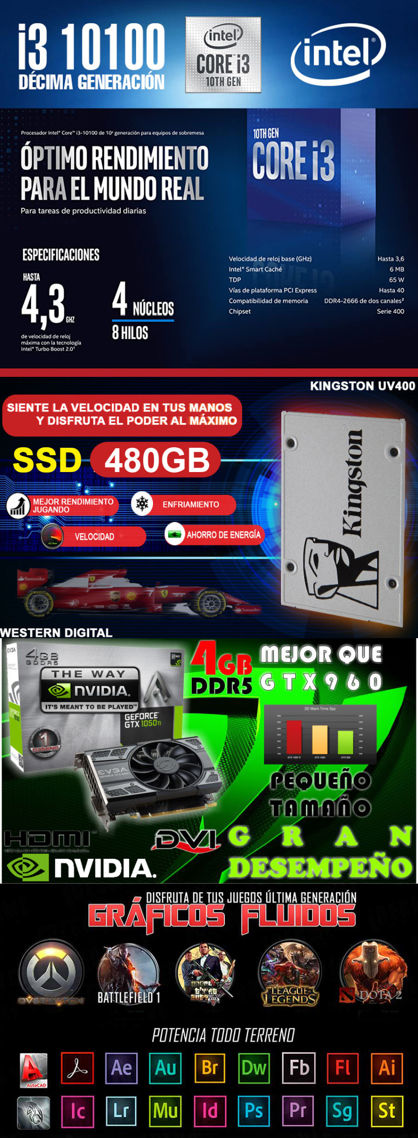 Computador Pichau Gamer, Intel i3-12100F, Radeon RX 6400 4GB, 8GB DDR4, SSD  240GB