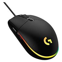 Mouse Logitech g203 en un fondo blanco con una letra G iluminada de colores