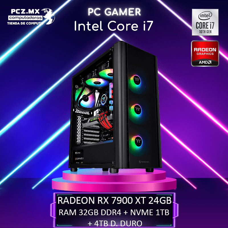 PC CORE I7-10700K; Imagen de una computadora gamer AMD RADEON RX-7900XT