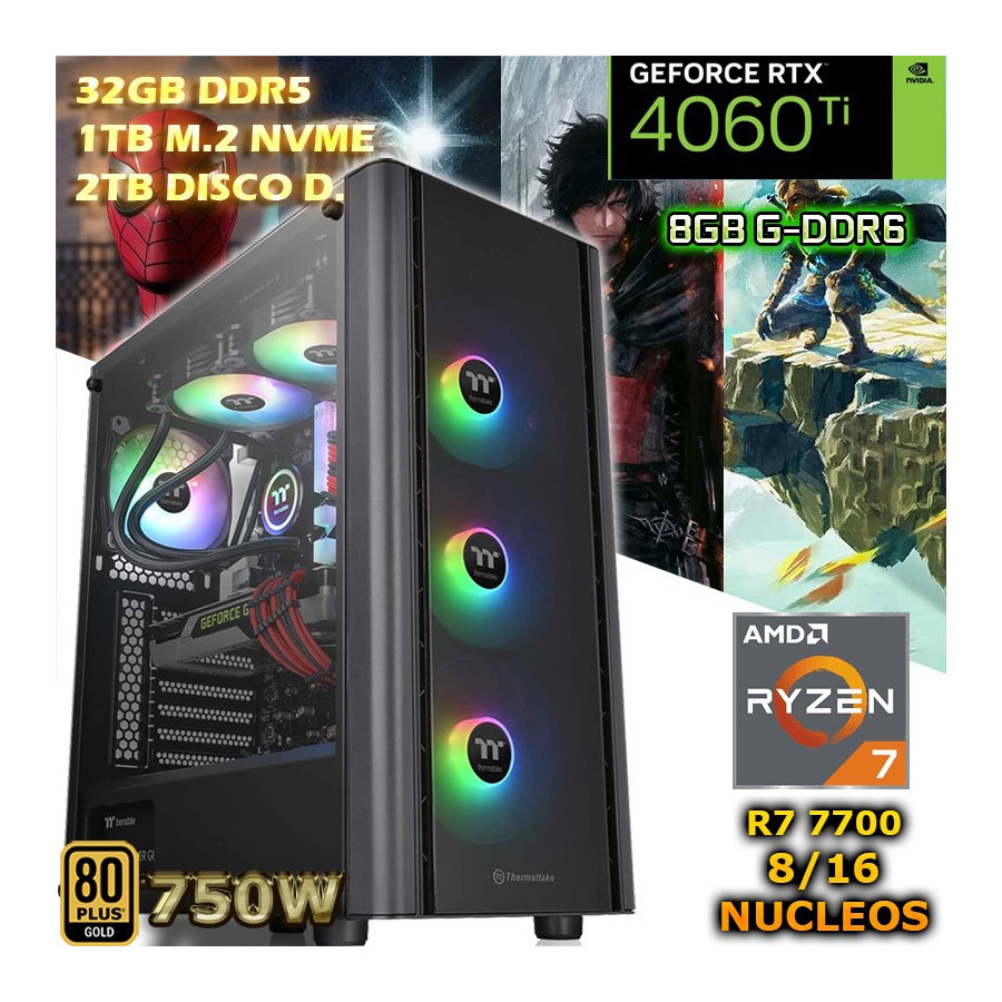 PC gamer RYZEN 7-7700 Computadora que incluye tarjeta de video RTX 460TI.