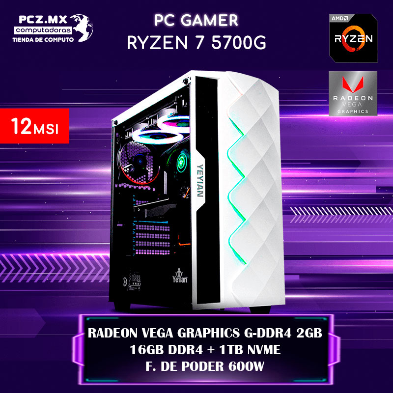 pc ryzen 7-5700g amd radoen vega 7 gráficos integrados