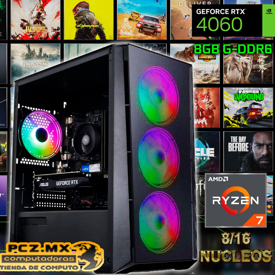 PC gamer RYZEN 7-5800X; Computadora de gama alta, con la capacidad de correr videojuegos sin problemas.
