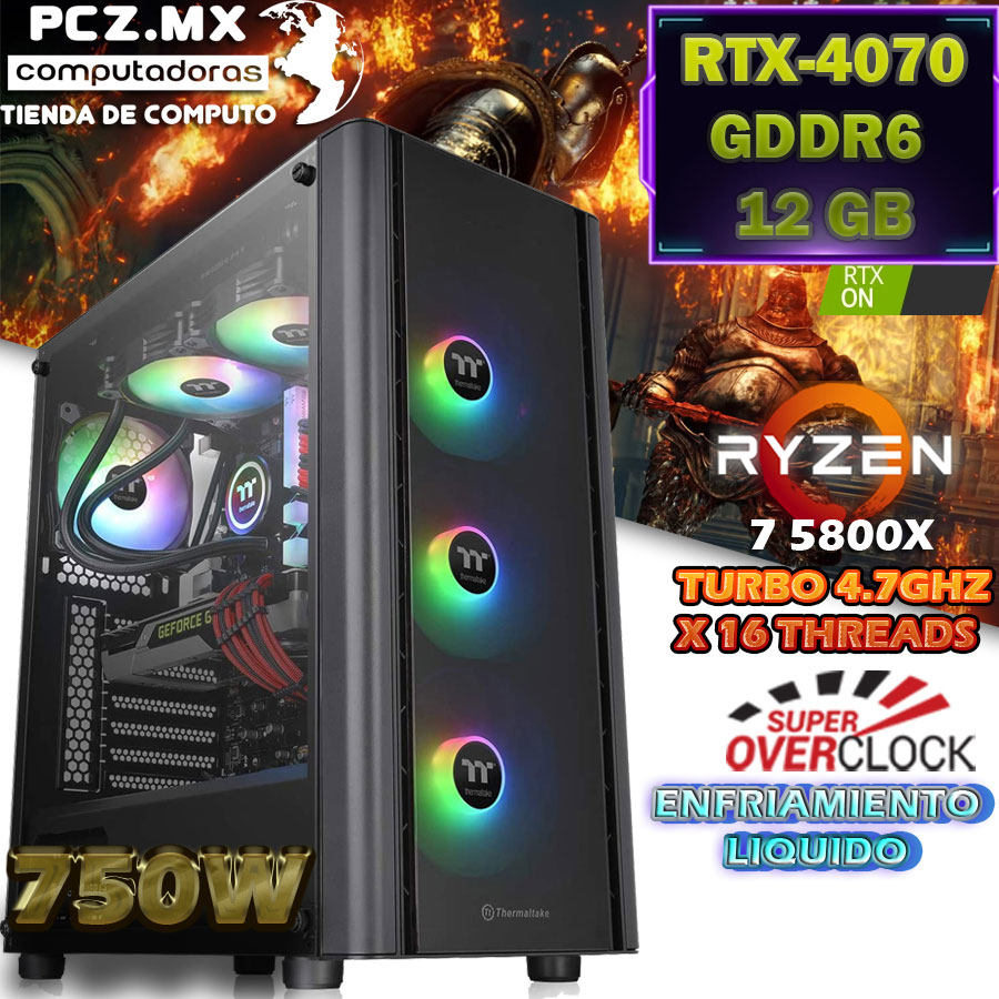 PC gamer AMD RYZEN 7-5800X; Monitor con luces LED y enfriamiento liquido. 