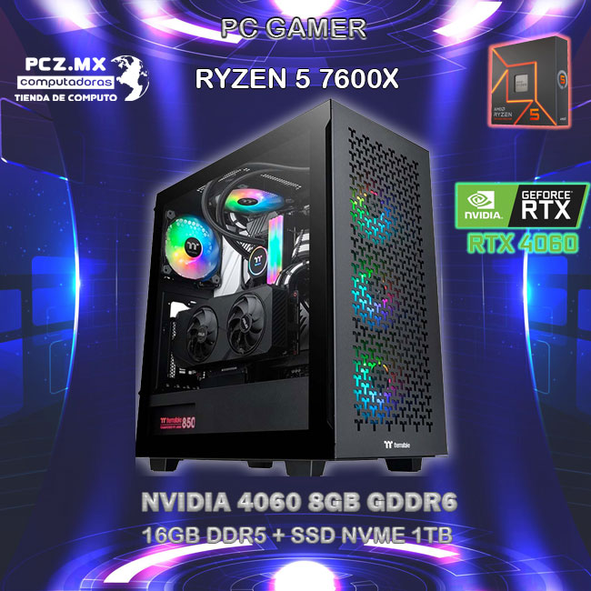 PC GAMER RYZEN 5-7600X 6/12 NUCLEOS NVIDIA RTX-4060 8GB GDDR6 NMVE 1TB
