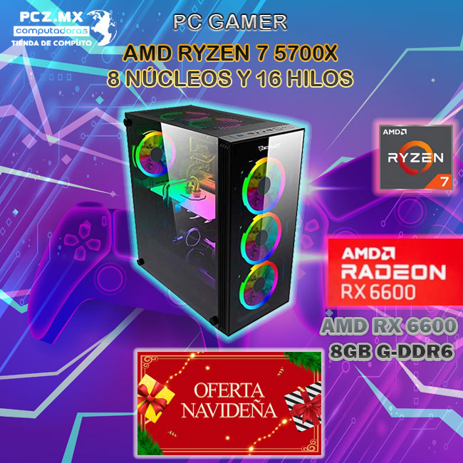 PC Gamer Ryzen 7 5700X gama alta y tarjeta gráfica RX 6600 DE 8GB GDDR6