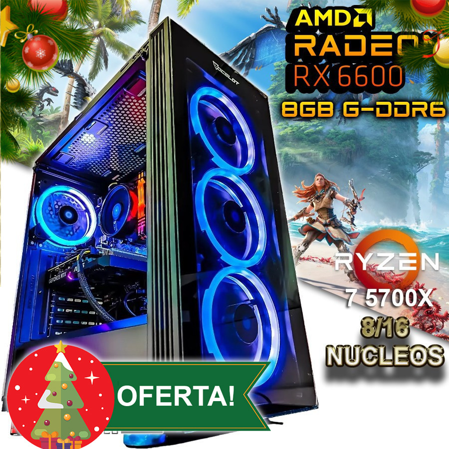 PC Gamer Ryzen 7 5700X gama alta y tarjeta gráfica RX 6600 DE 8GB GDDR6
