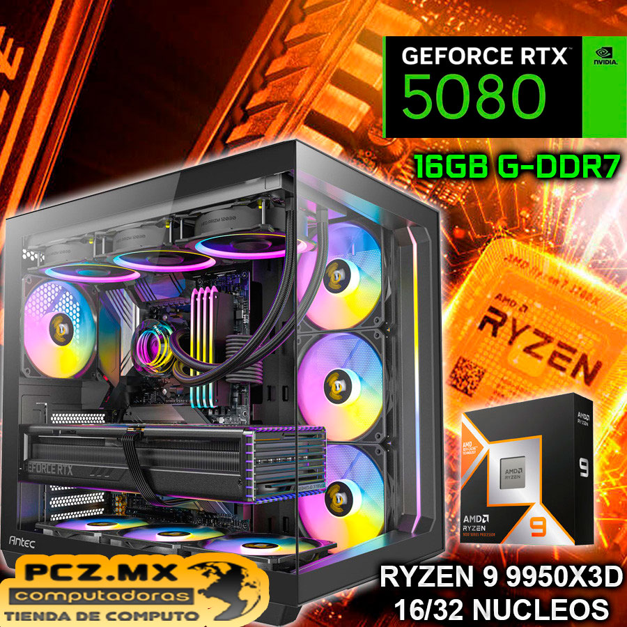 PC WORKSTATION RYZEN 9 9950X3D 16/32 NÚCLEOS RTX-5080 16GB 64GB 2TB 4TB
