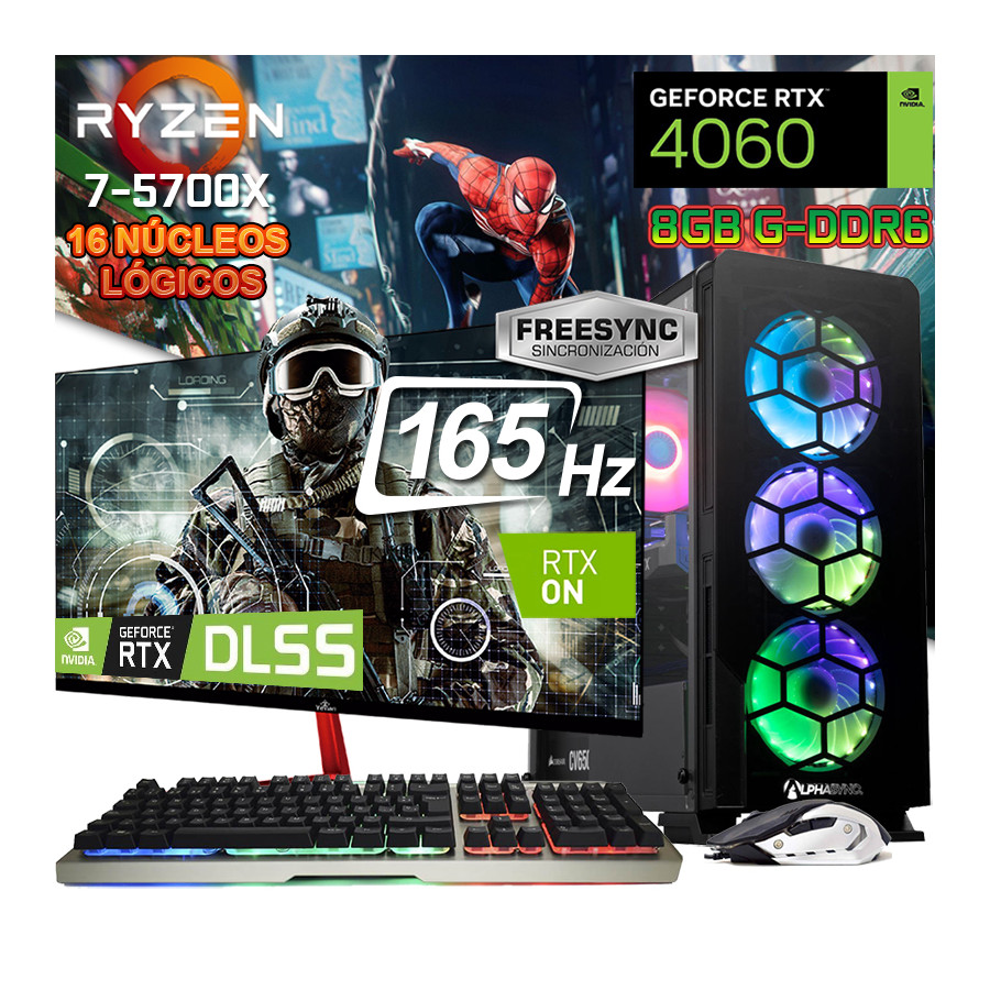 PC RYZEN 7 5700; Imagen de un equipo con 8 núcleos y 16 hilos.