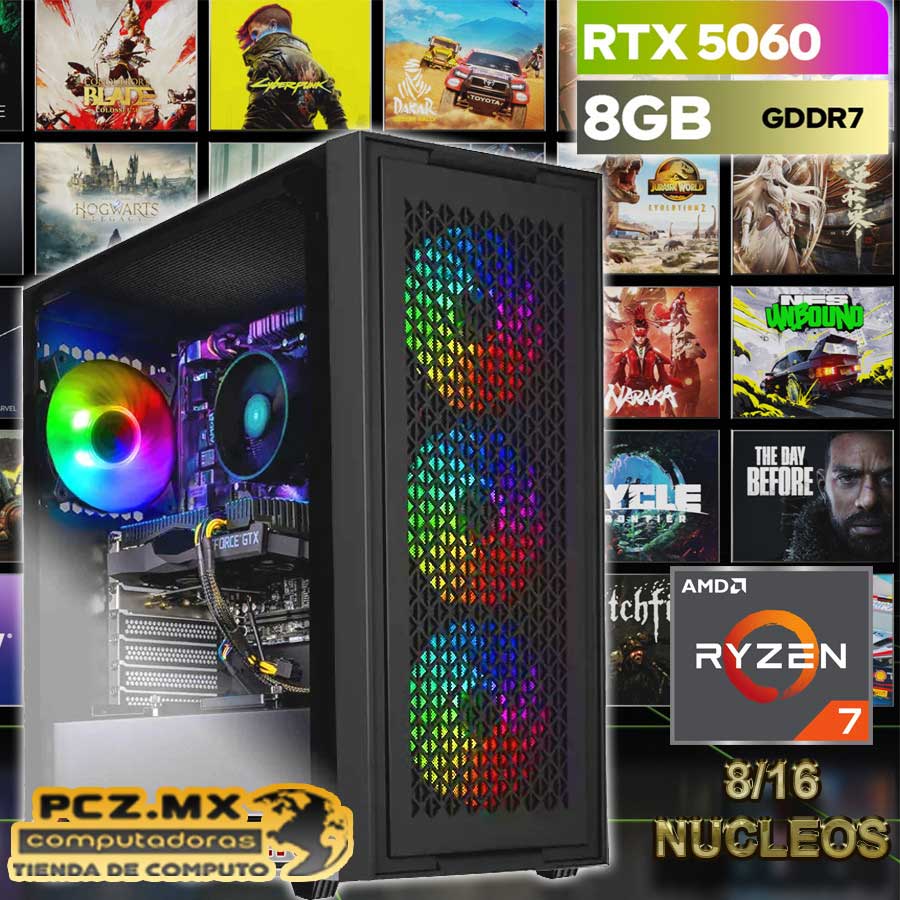 PC GAMER RYZEN 7 NUEVA 8/16 NÚCLEOS NVIDIA RTX-5060