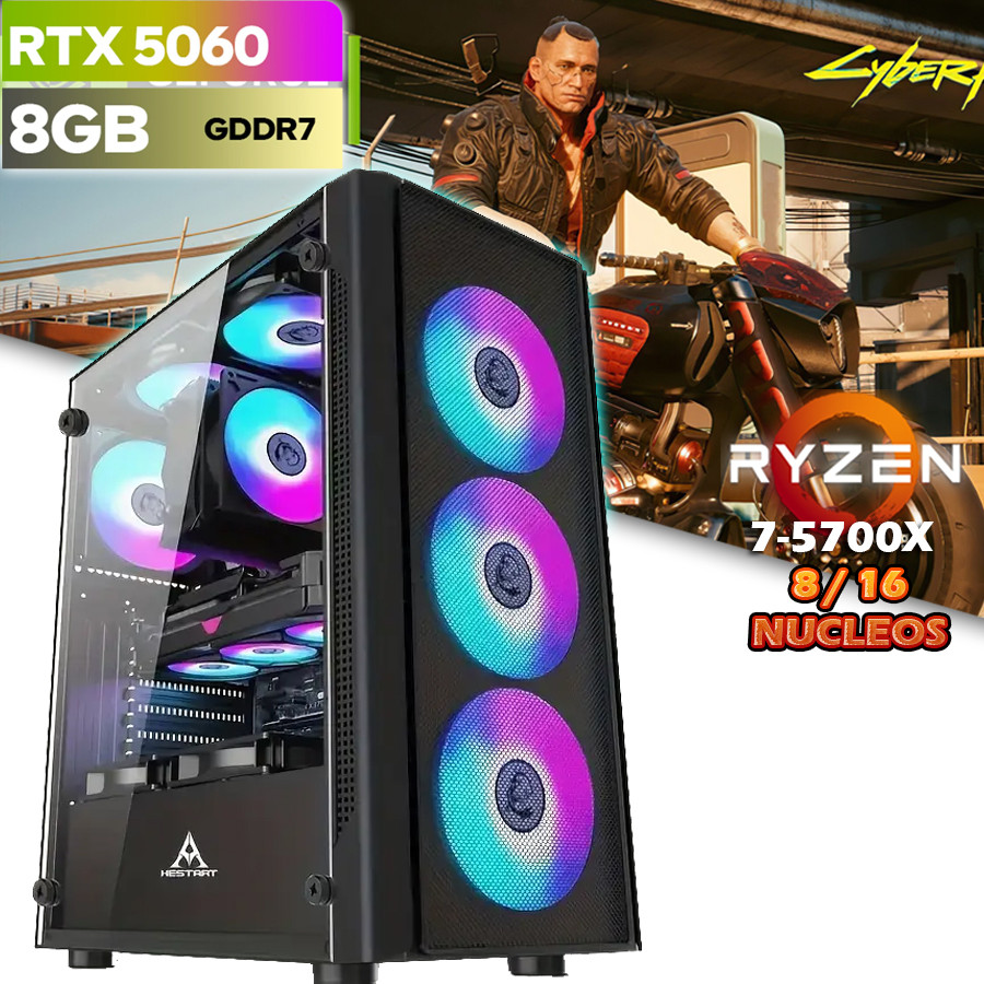 PC GAMER RYZEN 7 5700X NUEVA 8/16 NÚCLEOS NVIDIA RTX-5060